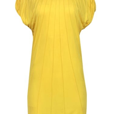 Diane von Furstenberg - Bright Yellow Pleated "Lura" Open Back Shift Dress Sz P