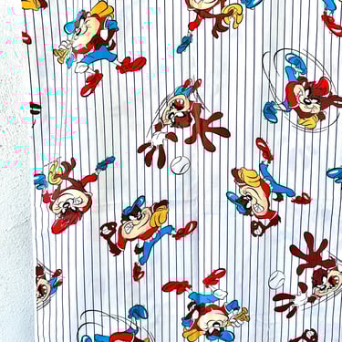 Vintage 90s Taz Baseball Fabric 1990s Tasmanian Devil Warner Bros Pin Striped 