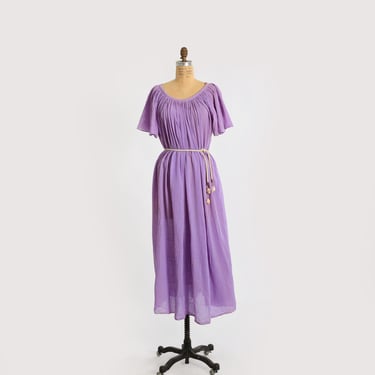 70s Purple Cotton gauze caftan maxi dress 