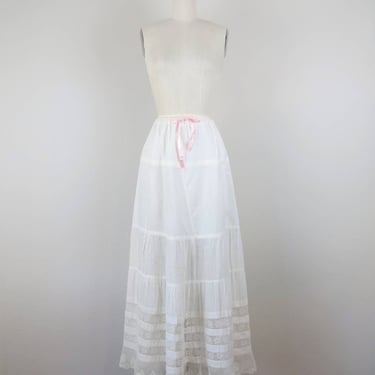 Antique vintage Edwardian petticoat, slip, skirt, cotton, lace, tiered 