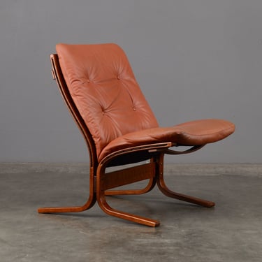 Mid Century Ingmar Relling 'Siesta' Armless Lounge Chair in Terra Cotta Brown Leather 