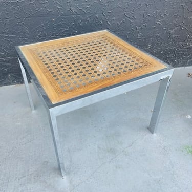 Cane And Glass Top Side Table