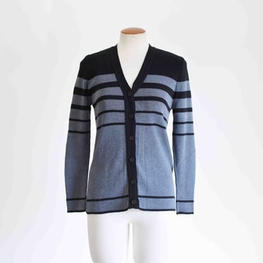 1970s Grey and Black Striped Cardigan - S 