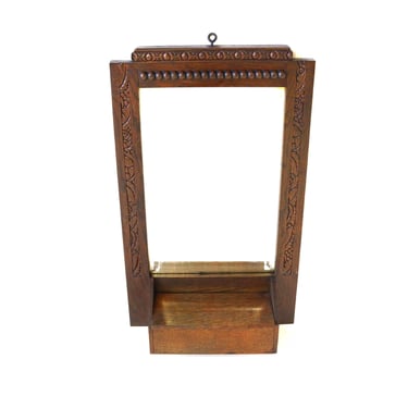 Antique Art Deco Wood Carved Beveled Mirror Bathroom Entryway Hall Cabinet Small Wall Cabinet With Comb Tray 1920/1930 