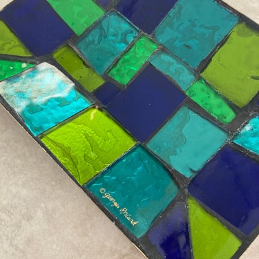 Sale~ 1960s Georges Briard Stained Glass Mosaic Blue and Green  Glass Shades~ Abstract Rectangular Tray 