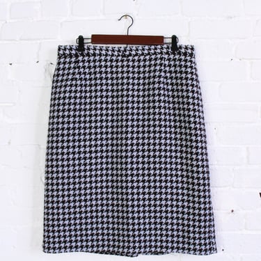 1980s Grey & Brown Houndstooth Skirt | 80s Houndstooth Pencil Skirt | Medium 
