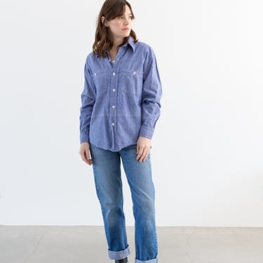 Vintage Chambray Long Sleeve Shirt | Blue Oxford Button Up | Light Blue Chambray Shirt | M 