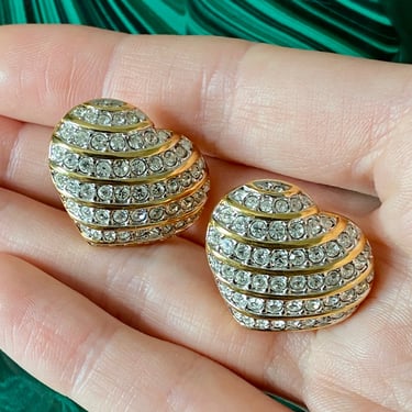 80s Swarovski Crystal Heart Earrings
