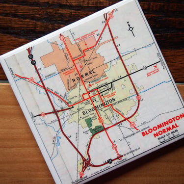 1967 Bloomington Normal Illinois Map Coaster. Bloomington Map. Normal Illinois Coasters. City Gift. Illinois State University. Vintage Map. 