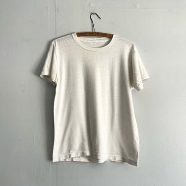 Vintage 80s Blank White T shirt worn in distressed thin single stitched size M 