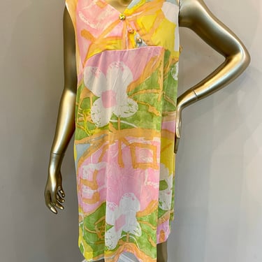 1960s Abstract Floral Slip Dress 