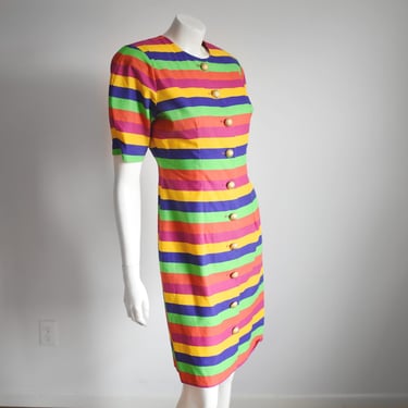 1980s Rainbow Cotton Striped Dress - S/M 