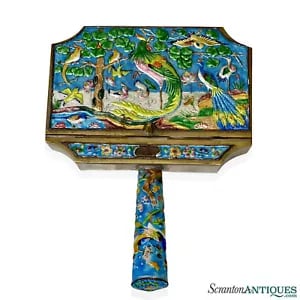 Vintage Chinese Brass Cloisonne Birds of Paradise Silent Butler
