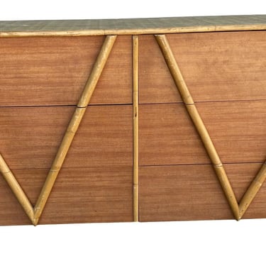 Restored Vintage 1950s Teak and Rice Mat 