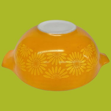 Vintage Pyrex Bowl Retro 1960s Mid Century Modern + Daisy Pattern + #444 + 4 Quart + Orange/Yellow + Ceramic + Cinderella + Kitchen Serving 