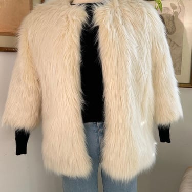 Vintage Cream Jacket Faux Fur Coat, Luxe Winter Outerwear for Women Cozy Winter Coat | Faux Fur Swing Coat | 70s Vintage Coats | Gifts 