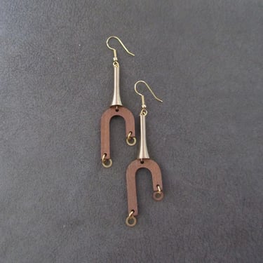 Gold and wooden mid century modern earrings 