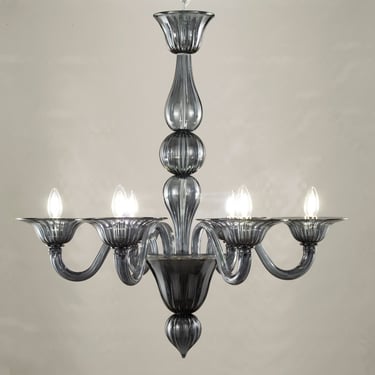 Stunning Original Murano glass chandelier in dark grey color, handmade Made in Italy Venetian 