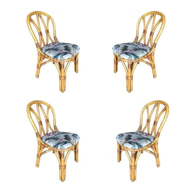Restored Rattan Dining Side Chair w/ "Hour Glass" Back, Set of Four 