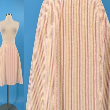 Vintage 70s Jantzen XS Colorful Stripe Seersucker Wrap Skirt 