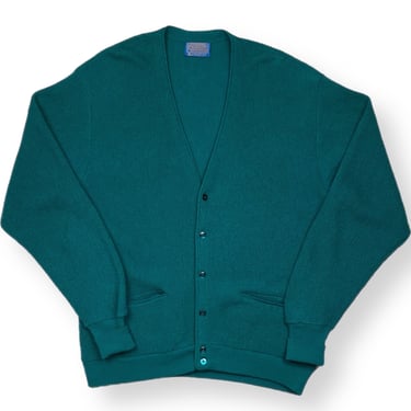 Vintage 60s/70s Pendleton 100% Virgin Wool Made in USA Blueish Green Burton Up Cardigan Sweater Size Large/XL 