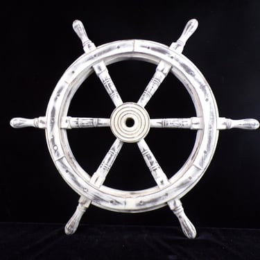 ws/Ship's Wheel, 24" Diameter, Distressed White