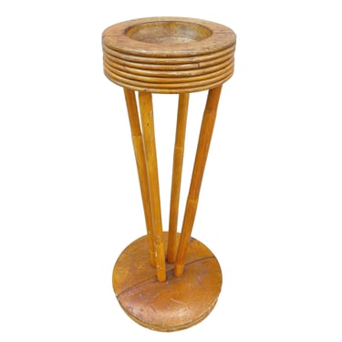 Restored Art Deco Carved Koa Wood and Rattan Smoke Ashtray Stand 