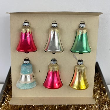 Vintage Shiny Brite Snow Cap Bell Ornaments, Woolworth 6 Glass Tree Ornaments, Mercury Glass Mica Snow Glitter Bells, Kitschy Pink Bells 