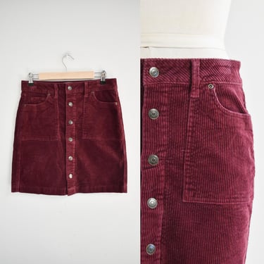 1990s/Y2K Burgundy Corduroy Mini Skirt 