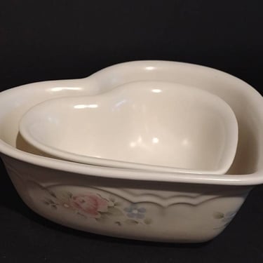 Vintage Pfaltzgraff Tea Rose Heart-Shaped Serving Bowls Baking Dishes Set 8