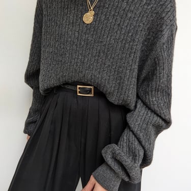 Vintage Charcoal Cable Knit Cashmere Sweater