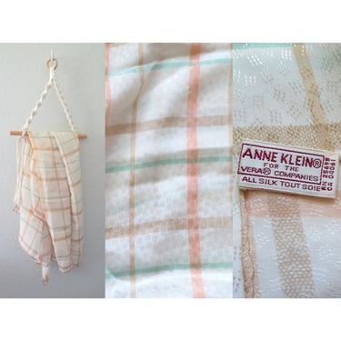 Vintage Scarf Anne Klein for Vera - Pastel Shimmer Striped Silk Square Scarf 