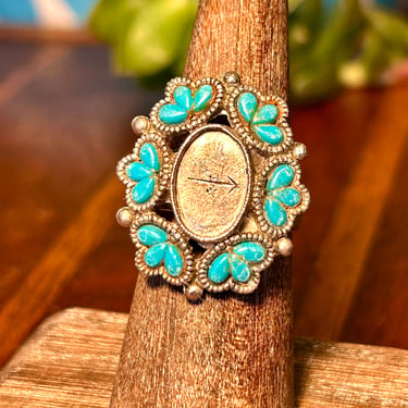 Vintage Faux Turquoise Ring Arrow Retro Southwestern Western Fashion Jewelry 