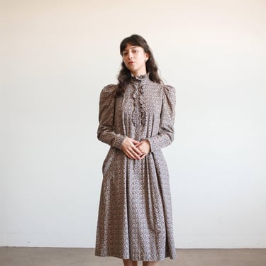 1980s Laura Ashley Calico Print Cotton Dress 