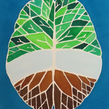 Rooted  Brain -  original watercolor painting - neuroscience art 
