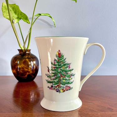 Vintage Spode Christmas Tree, Pedestal Mug - Polychrome, Holly Mistletoe, Hot Chocolate Mug, S3324-A18, Collectible, Holiday Teacher Gift 