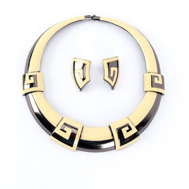 Greek Key Collar Necklace & Earrings Set