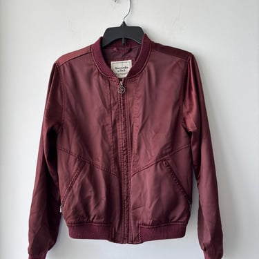 Y2K Abercrombie & Fitch Satin Bomber Jacket Wine Burgundy Full Zip Womens Small 