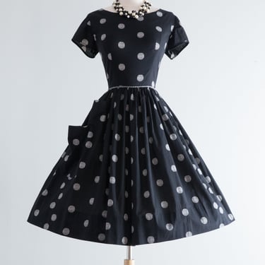 Darling 1950's Polka Dot Cotton Dress By Kay Whitney / Waist 28