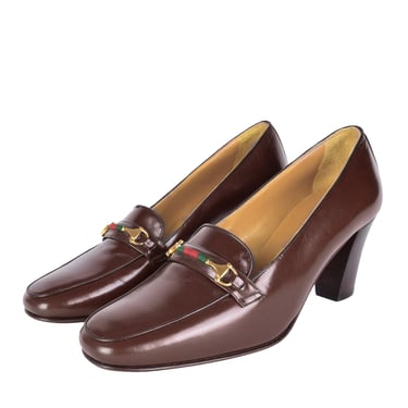 Gucci Vintage AW 1984 Brown Leather Horsebit Loafer Heels