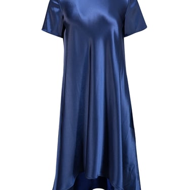 St. John - Dark Blue Satin Short Sleeve Shift Dress Sz 6