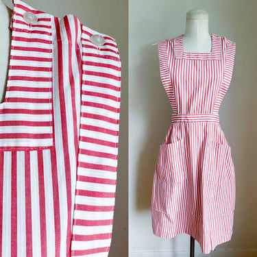 Vintage 1960s Candy Stripper Nurse Pinafore Apron Dress / XS 