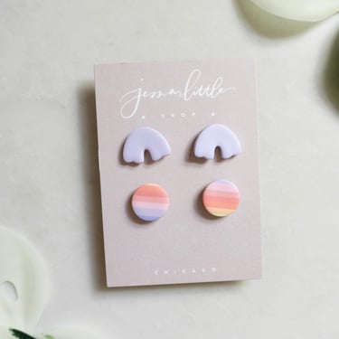 Stud Pack #9 | Lilac arch studs, rainbow round studs, Polymer Clay Earrings, Hypoallergenic Stainless Steel Posts, Statement Studs 