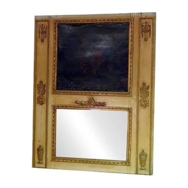 Antique 18th Century Oil Painting French Louis XVI Style Trumeau Mirror C1790