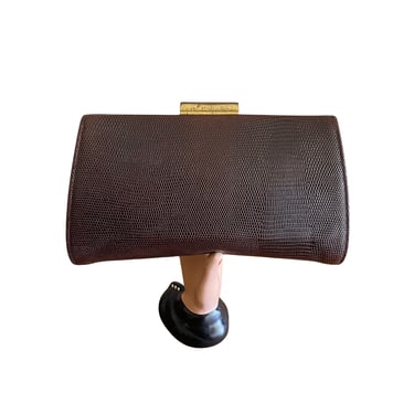 1940s Dark Brown Lizard Leather Clutch - 1940s Brown Clutch - 1940s Brown Handbag - 1940s Lizard Purse - 40s Handbag - 40s Clutch Purse 