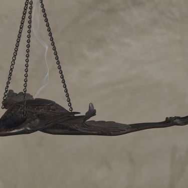 JAPANESE BRONZE HERON HANGING CENSER