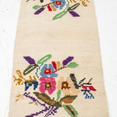 Folk Art Floral Hand-Woven Wool Runner / Rug