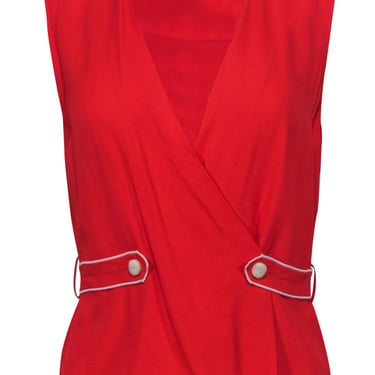 Rag & Bone - Red Textured Wrap Tank w/ Buttons & White Piping Sz S