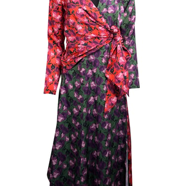 Delficollective - Green, Purple, Orange, &amp; Pink Floral Print Wrap Bodice Dress Sz XS