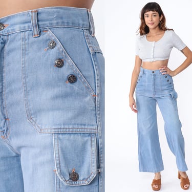 70s Bell Bottom Jeans Blue Denim Pants Nautical Wide Leg High Waisted Rise Bellbottoms Retro Hippie Flares Flared Vintage 1970s Medium 8 